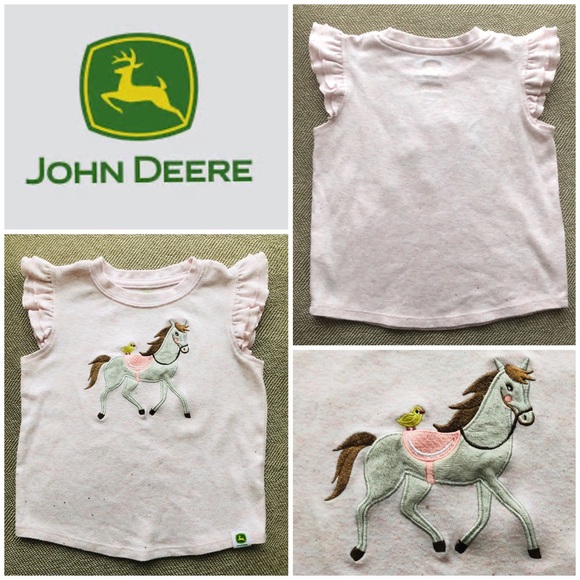 Toddler John Deere Horse Flutter Sleeve Tee. Pink Cotton Blend with Sparkles, 2T - Picture 1 of 10